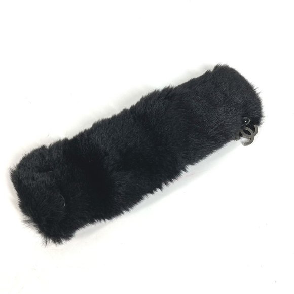 CHANEL Chanel Bracelet Fur CC Coco Mark Bangle Women's Black - Picture 1 of 8
